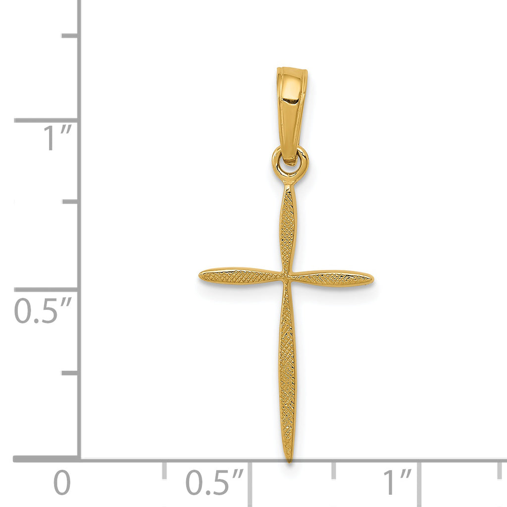 14K Gold Polished Cross Pendant with Tapered Ends Elegantly Solid Design