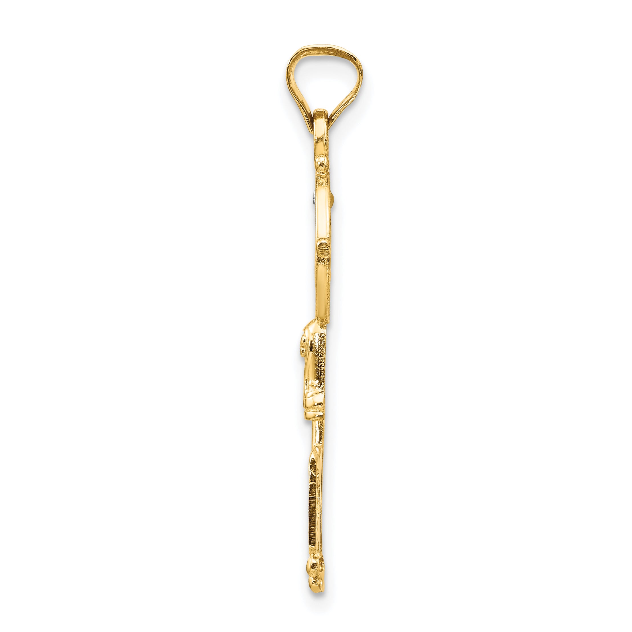 14K Gold and Rhodium Cross Key Pendant with Polished Reversible Design Secondary image