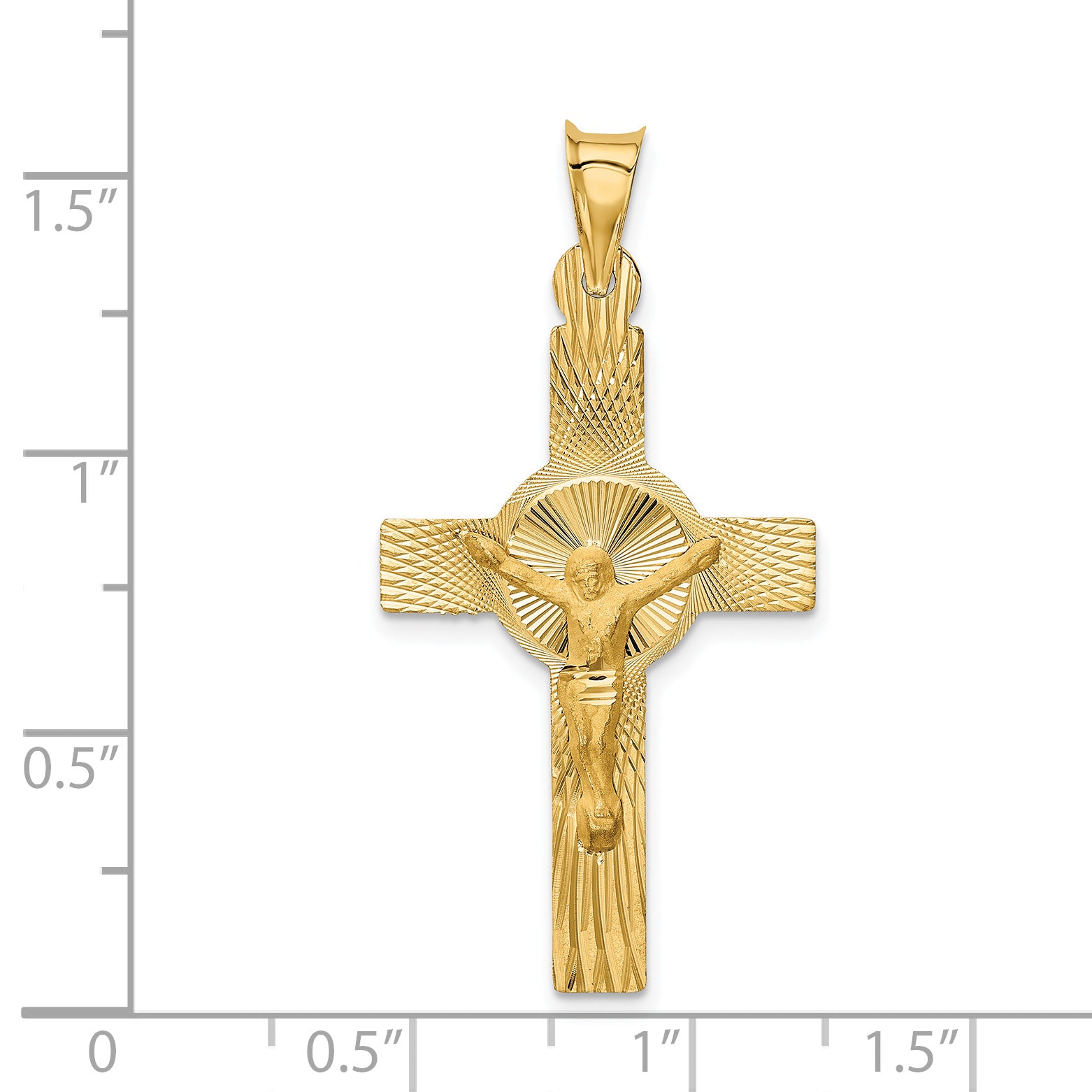 14K Gold Crucifix Pendant with Polished Satin and D/C Finish  Elegant and Semi-Solid Design