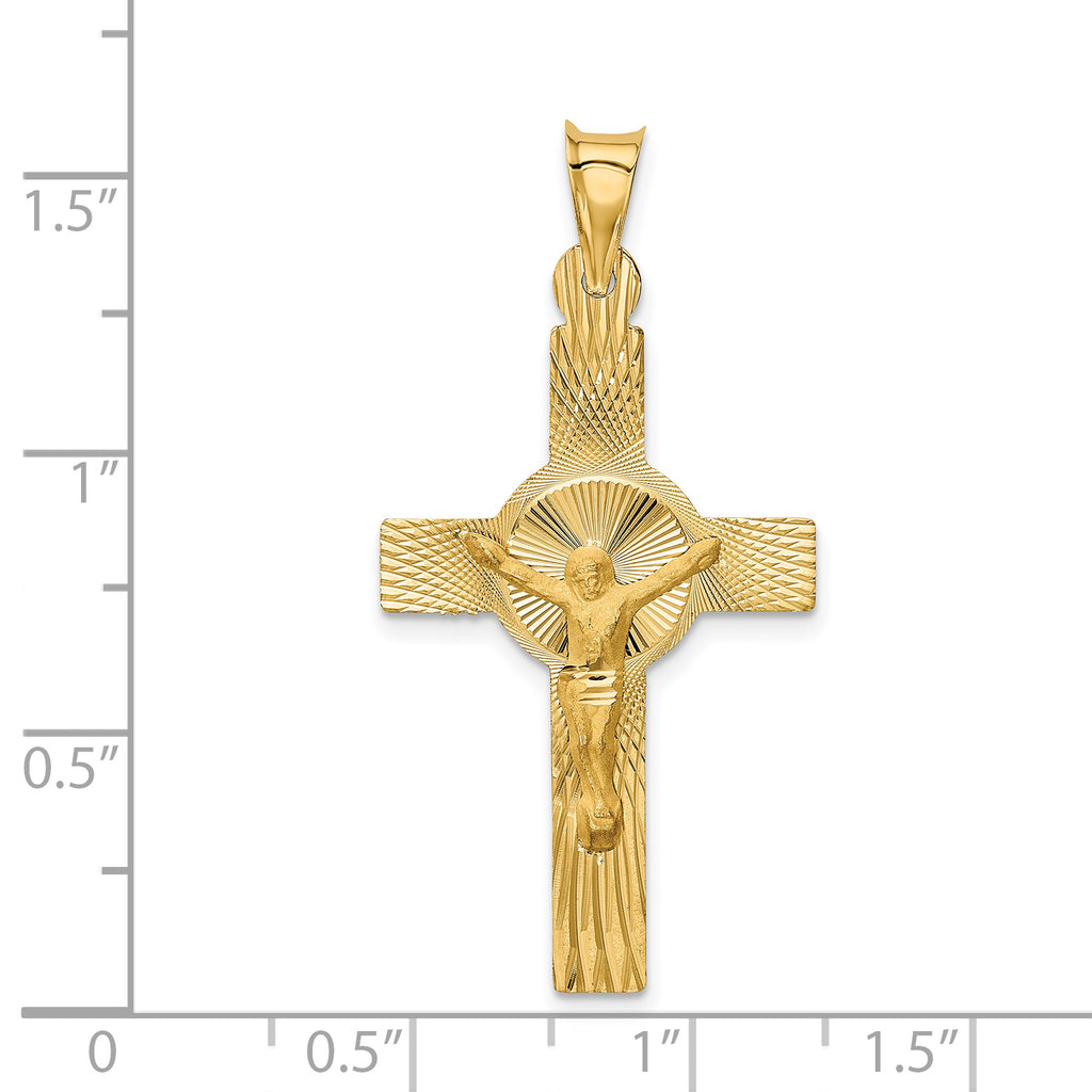 14K Gold Crucifix Pendant with Polished Satin and D/C Finish  Elegant and Semi-Solid Design