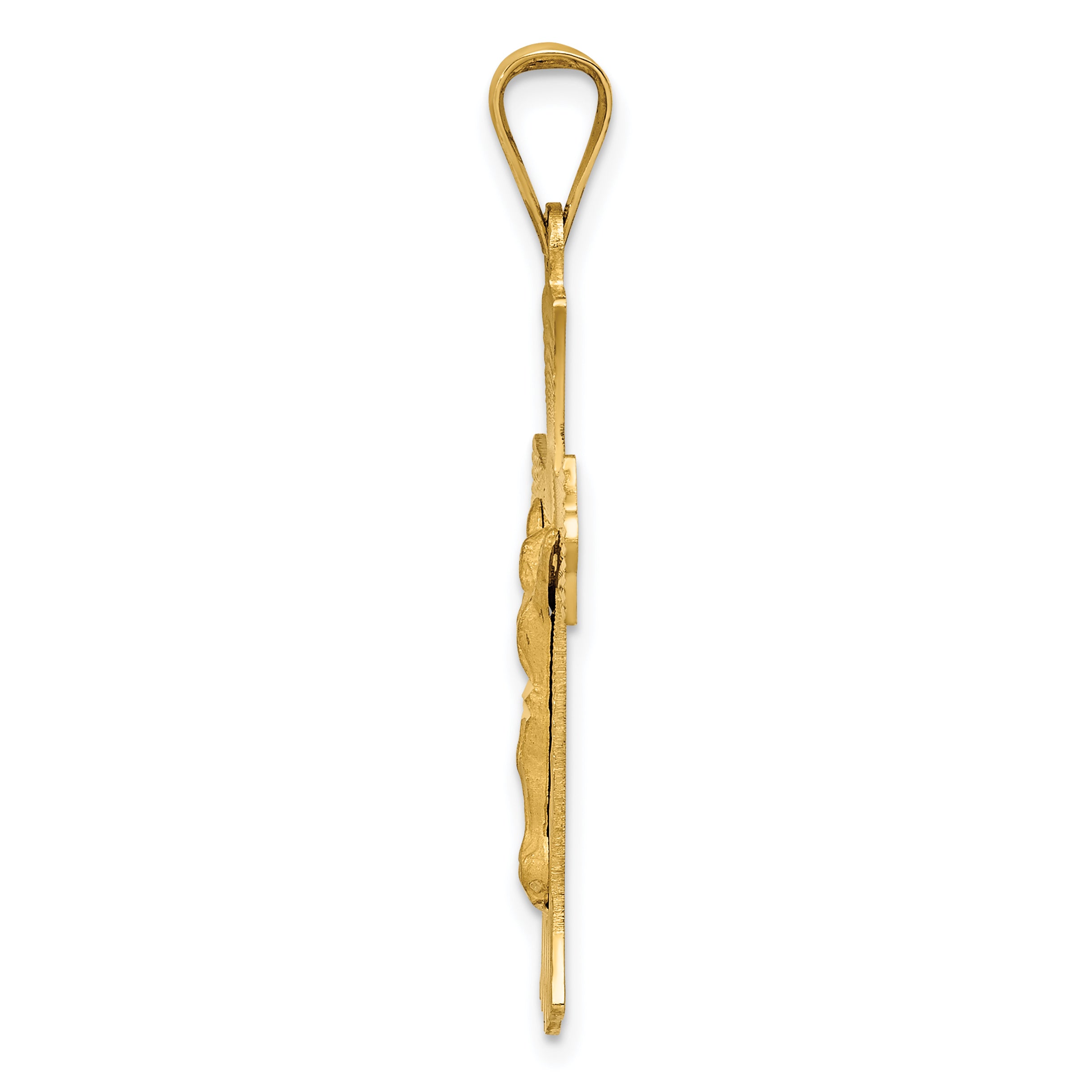 14K Yellow Gold Crucifix Pendant with Polished Satin Finish 37mm