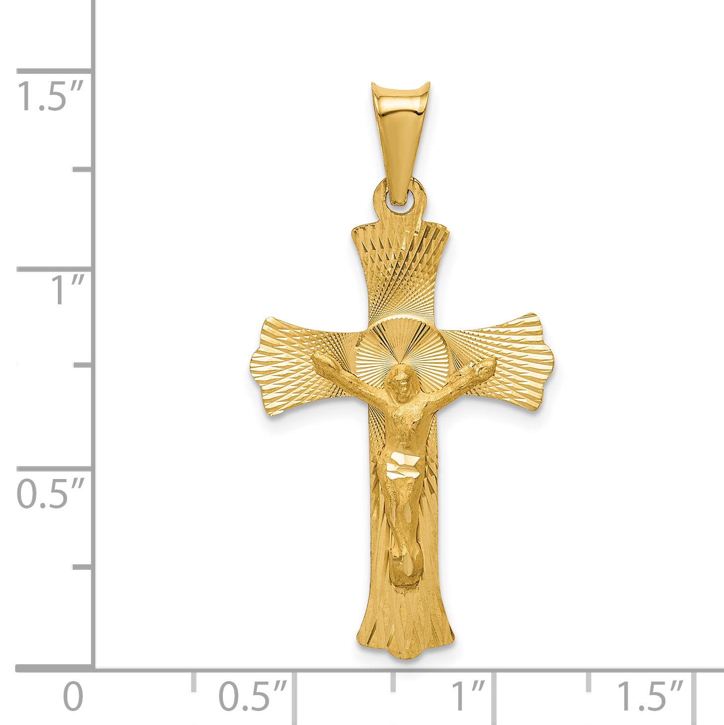 14K Yellow Gold Crucifix Pendant with Polished Satin Finish 37mm