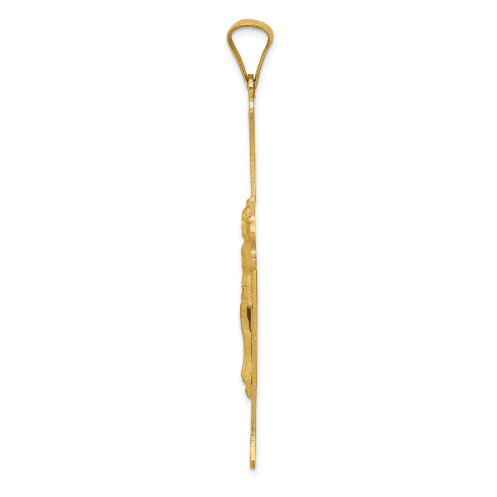 14K Gold Crucifix Cross Pendant with Polished, Satin, and Diamond-Cut Finish