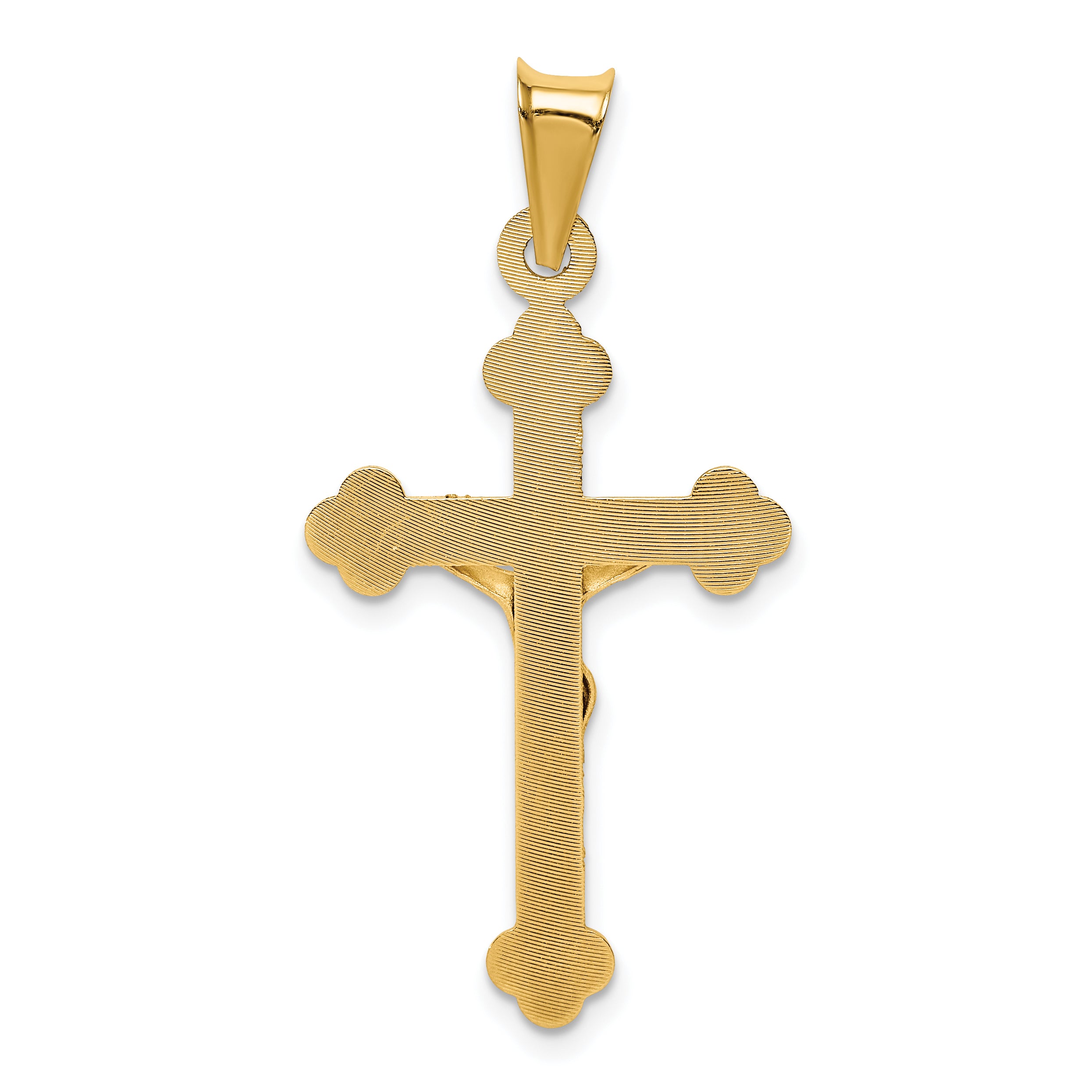 14K Gold Crucifix Pendant with Polished Satin Finish Semi-Solid Design