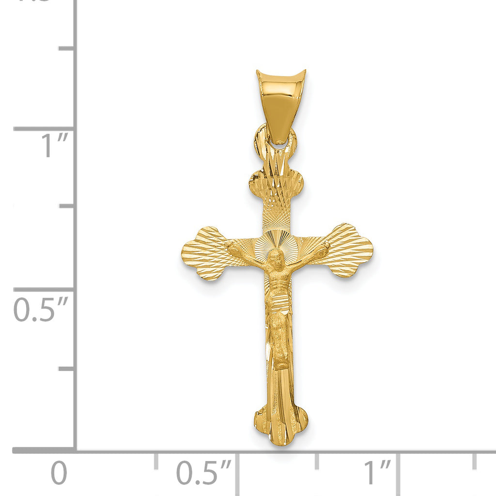 14K Gold Polished Satin Crucifix Pendant with Die Struck Design