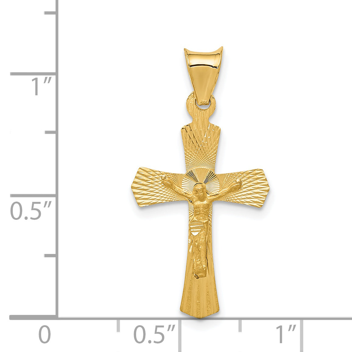 14K Yellow Gold Crucifix Pendant with Polished Satin Finish  Solid, Die Struck Design