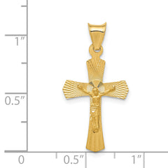 14K Yellow Gold Crucifix Pendant with Polished Satin Finish  Solid, Die Struck Design