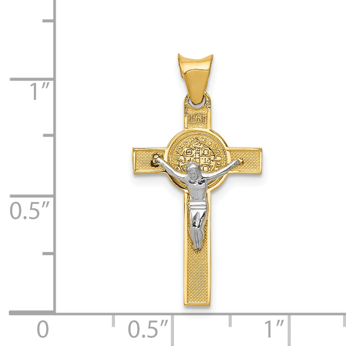 14K Two-Tone Gold St. Benedict Crucifix Pendant Solid, Rhodium-Plated Secondary image