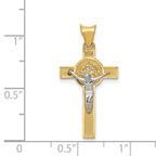 14K Two-Tone Gold St. Benedict Crucifix Pendant Solid, Rhodium-Plated