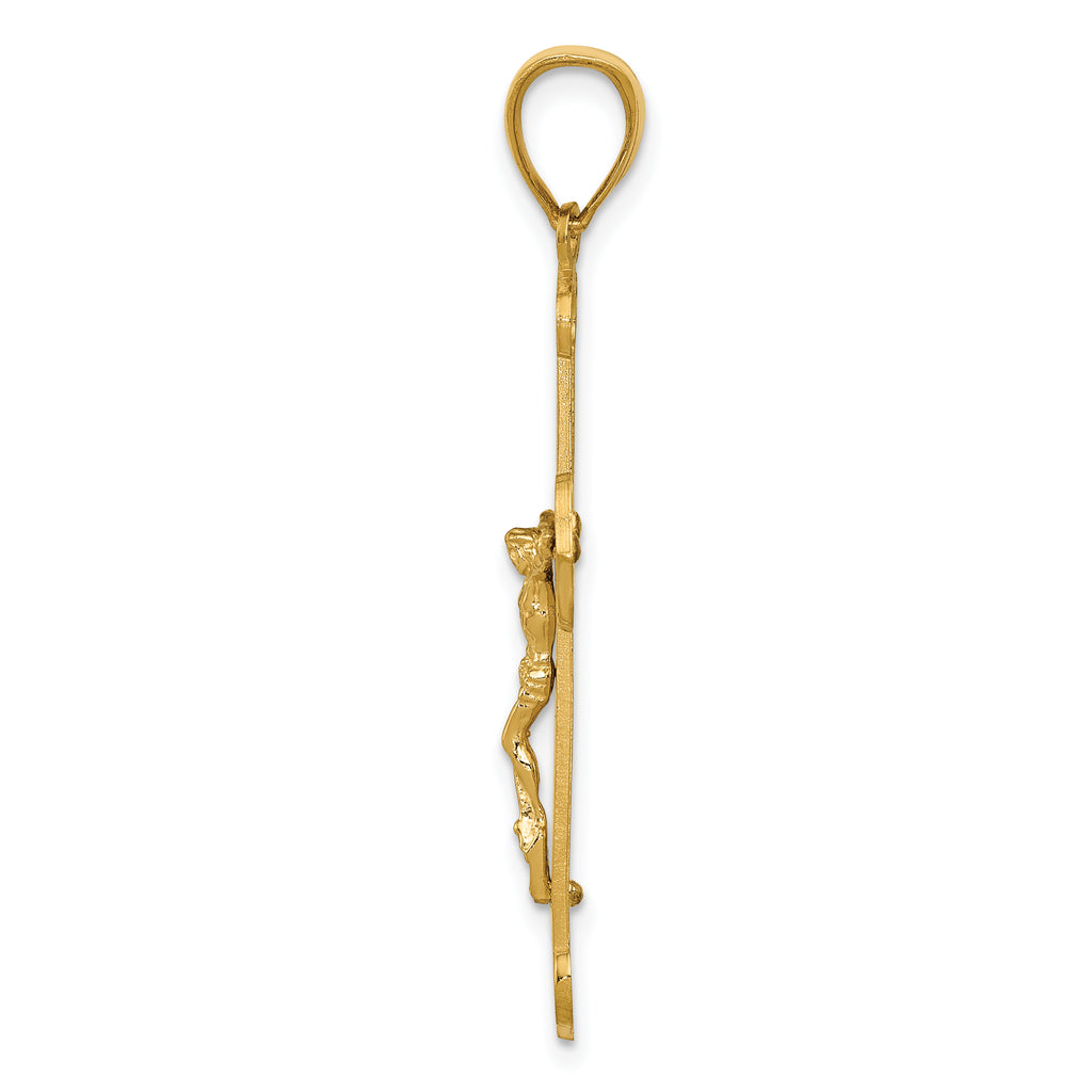 14K Gold Polished Solid Crucifix Pendant Elegant Cast Design