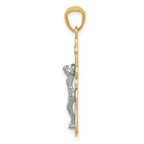 14K Two-Tone Gold Crucifix Pendant with Rhodium Accent, Solid and Elegant Design