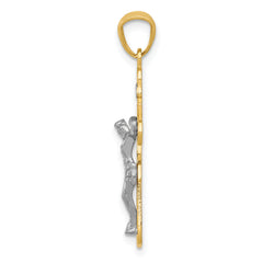 14K Two-Tone Gold Crucifix Pendant with Rhodium Accent, Solid and Elegant Design