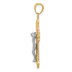 14K Tri-Color Gold Crucifix Pendant with Polished Finish Solid Cast Design