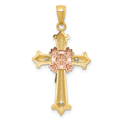 14K Tri-Color Gold Crucifix Pendant with Polished Finish Solid Cast Design