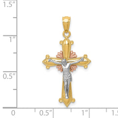 14K Tri-Color Gold Crucifix Pendant with Polished Finish Solid Cast Design