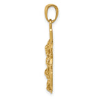 14K Gold Mariners Crucifix Pendant with Polished Textured Rope Wheel Design
