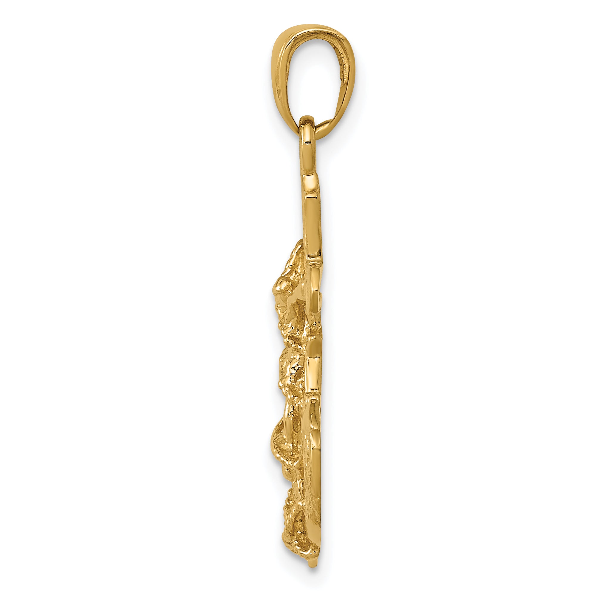 14K Gold Mariners Crucifix Pendant with Polished Textured Rope Wheel Design