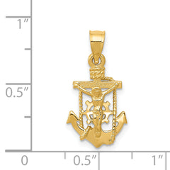 14K Gold Polished Mariner Crucifix Pendant with Solid Casted Design