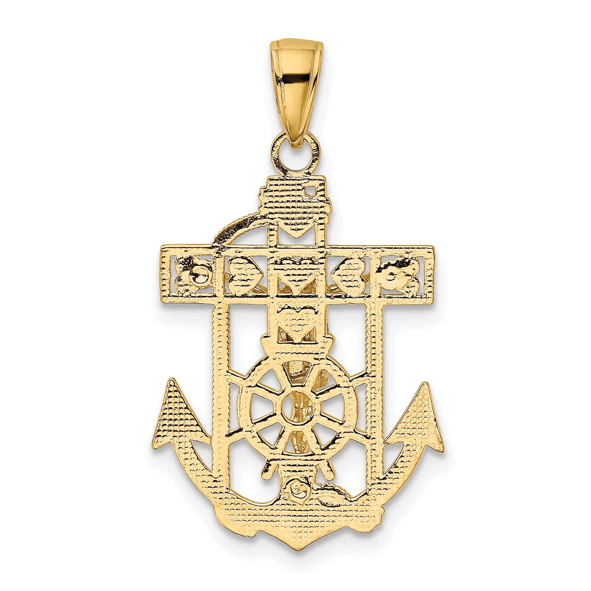 14K Gold Mini Mariners Crucifix Pendant with Polished Textured Finish