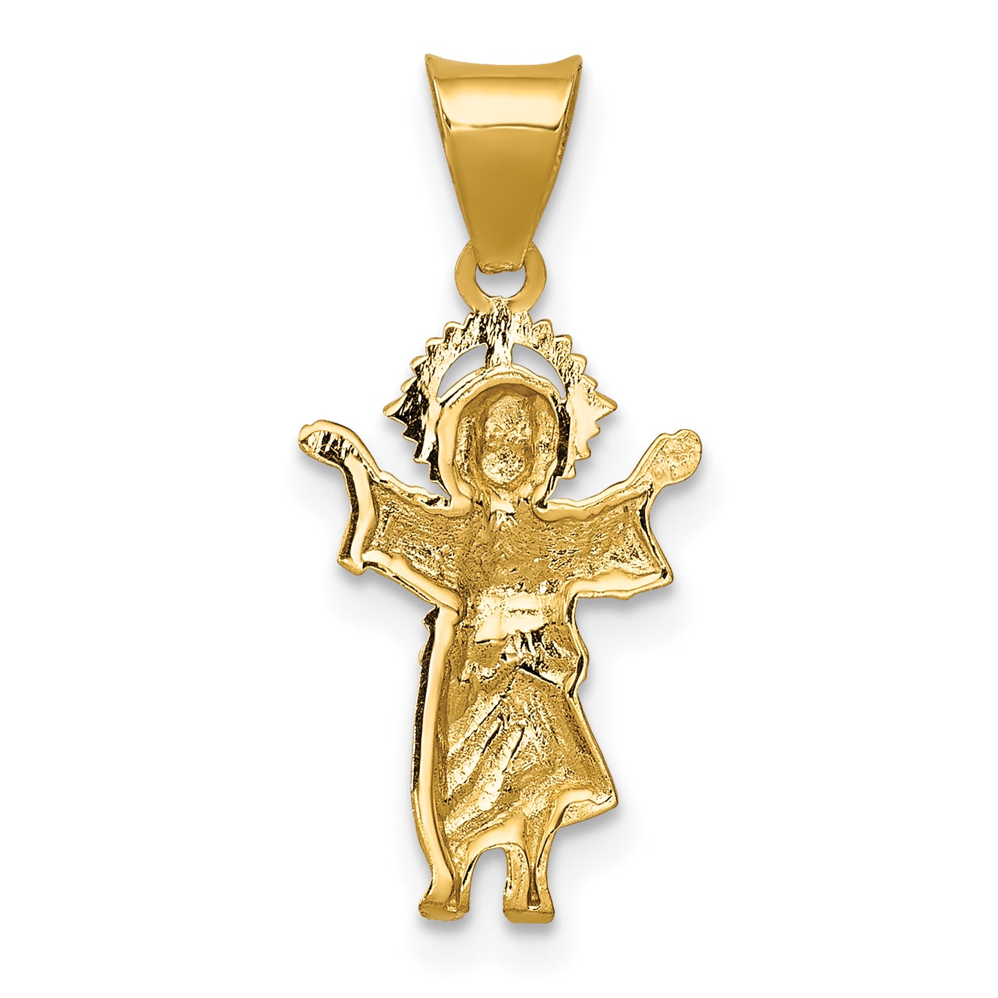 14K Gold Polished Baby Jesus Pendant with Rhodium Accent