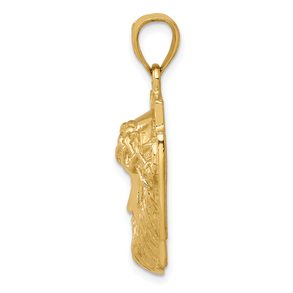 14K Gold Polished Jesus Head Pendant with Crown Solid Cast Design