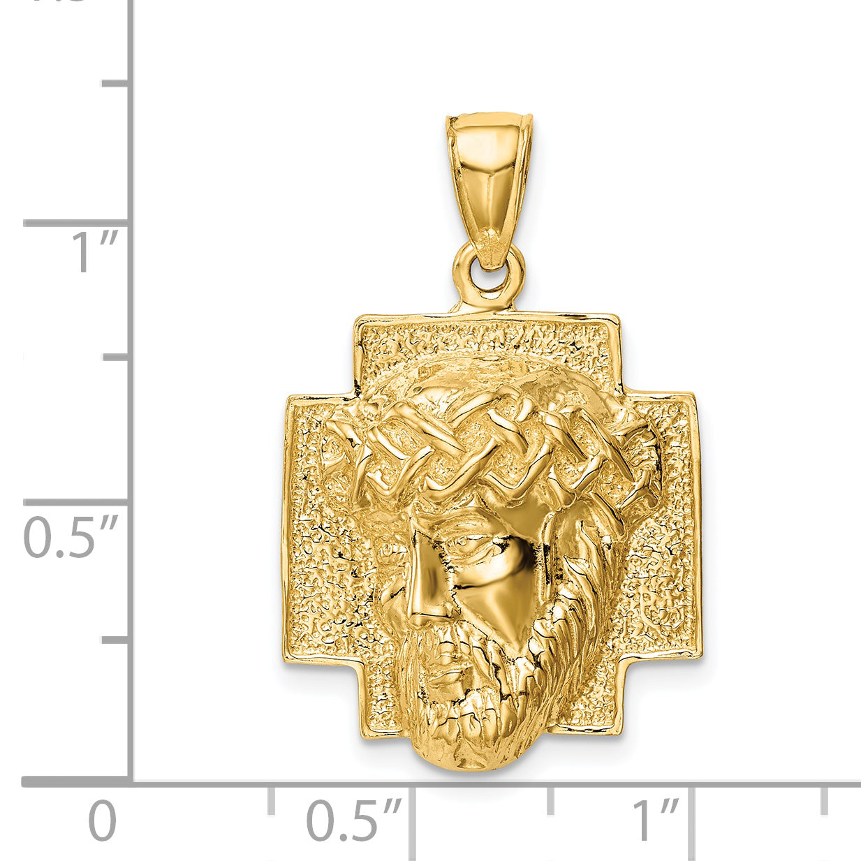 14K Gold Polished Large Jesus Head With Crown Pendant