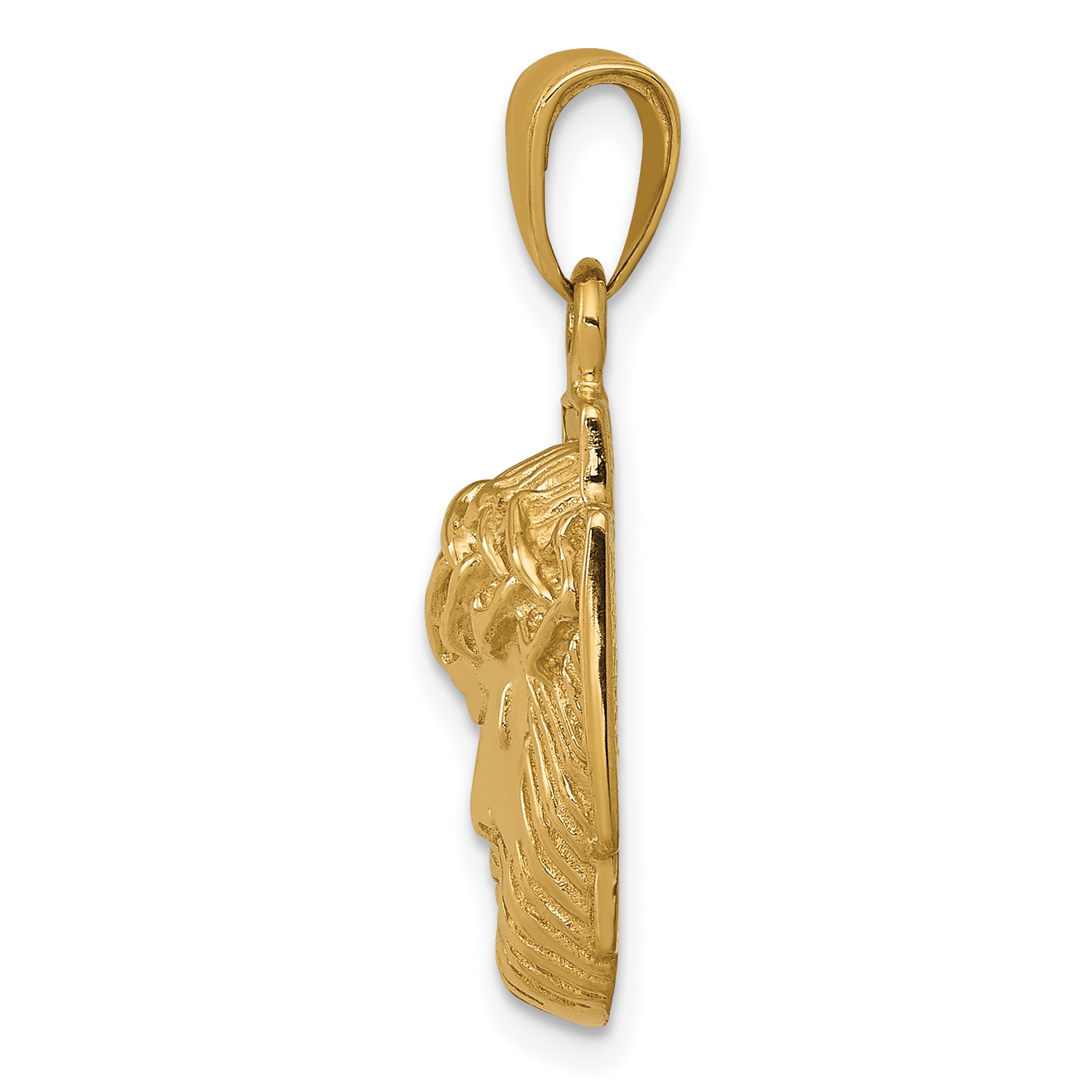 14K Gold Polished Jesus Head Pendant with Crown  Solid Cast Design