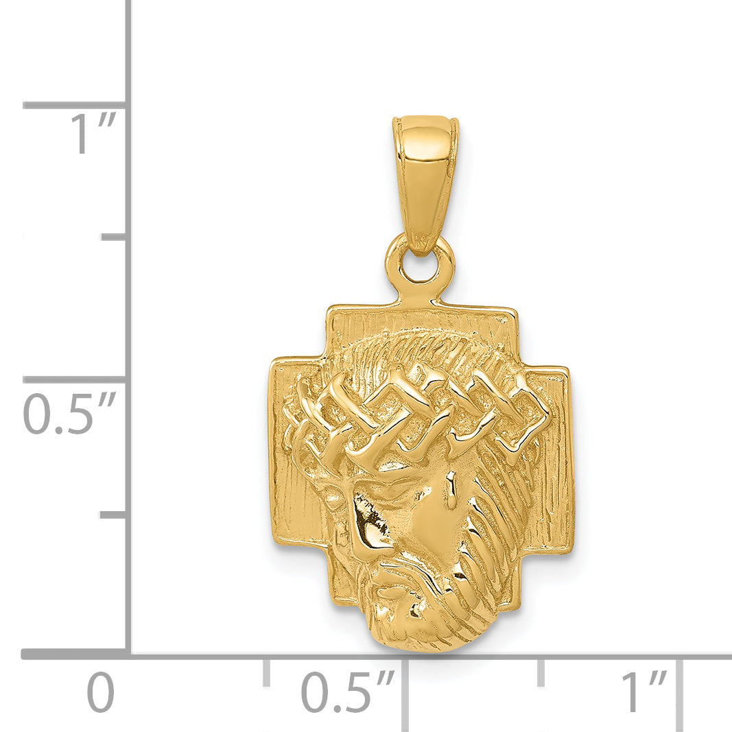 14K Gold Polished Jesus Head Pendant with Crown  Solid Cast Design