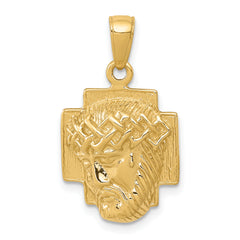 14K Gold Polished Small Jesus Head With Crown Pendant