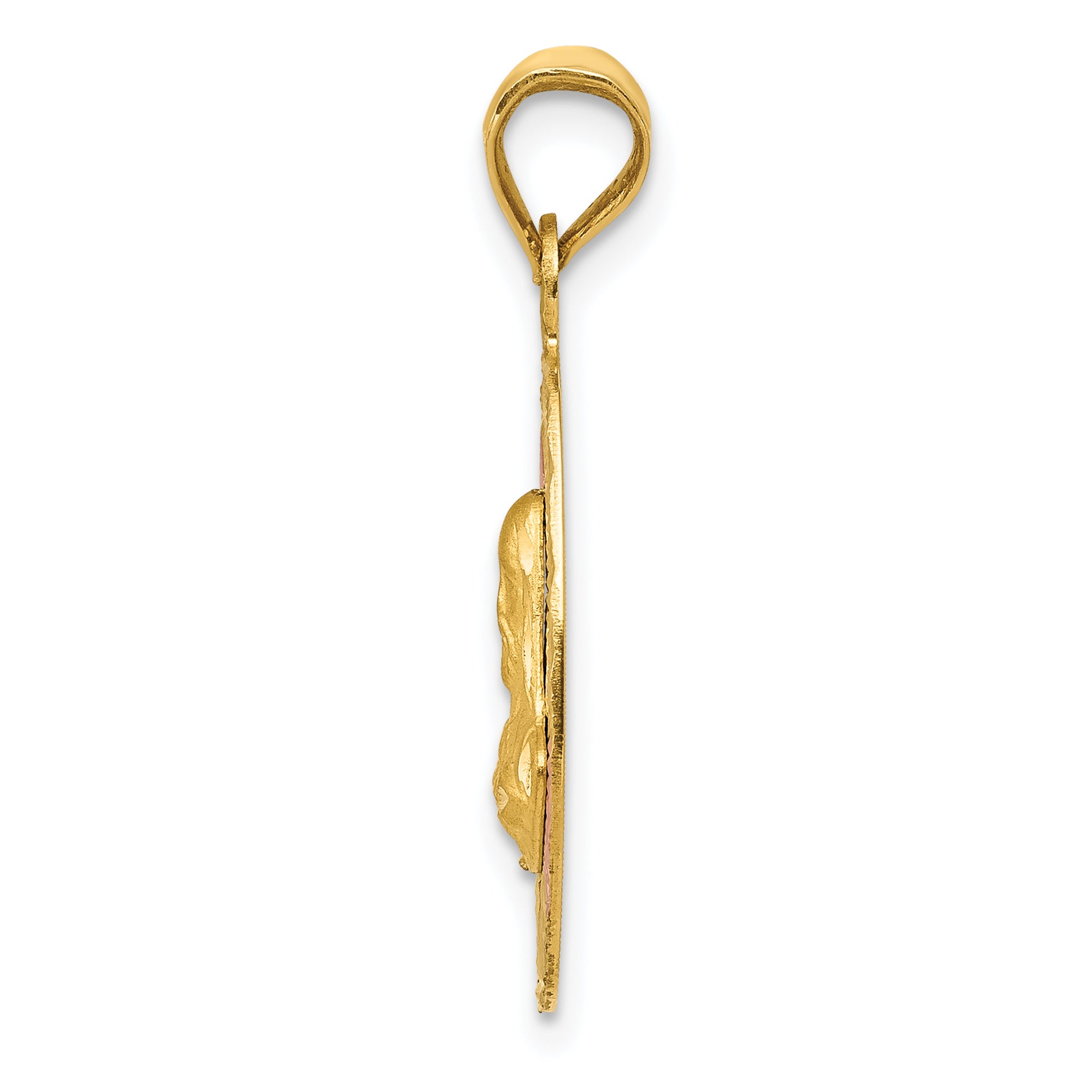 14K Gold Two-Tone Sagrado Corazon Oval Pendant with Rose and White Rhodium Detailing
