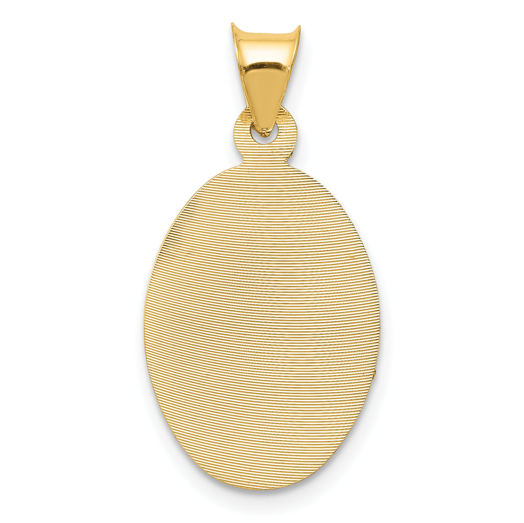 14K Gold Two-Tone Sagrado Corazon Oval Pendant with Rose and White Rhodium Detailing