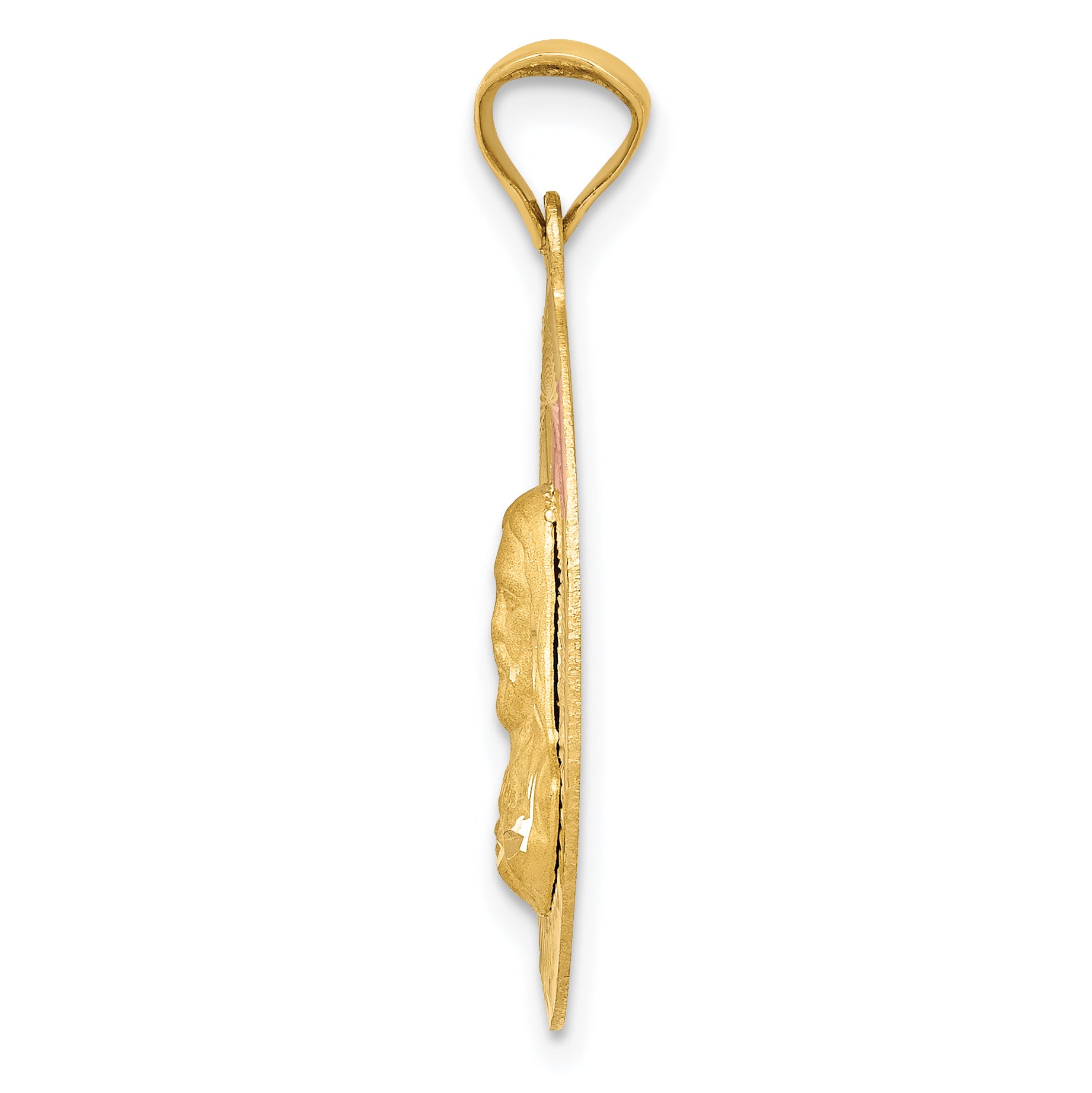 14K Gold Sagrado Corazon Oval Pendant with Rose and White Rhodium Detailing Secondary image