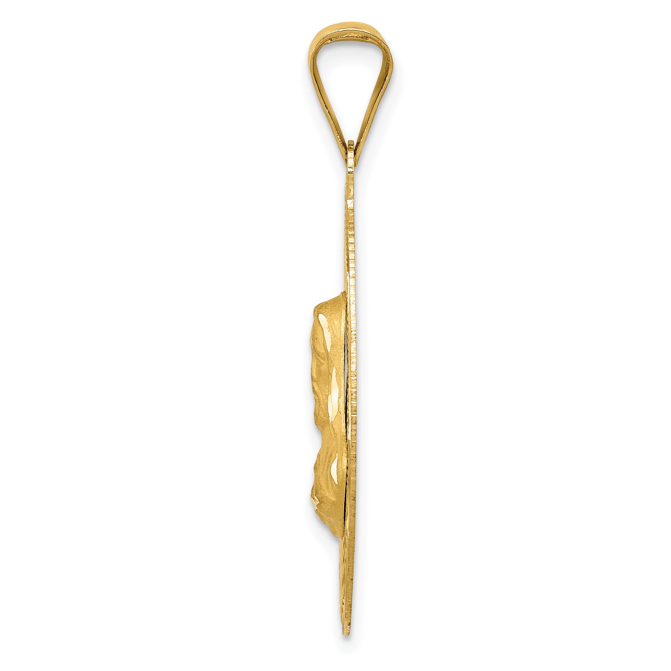 14K Gold Sagrado Corazon Oval Pendant with Polished Finish