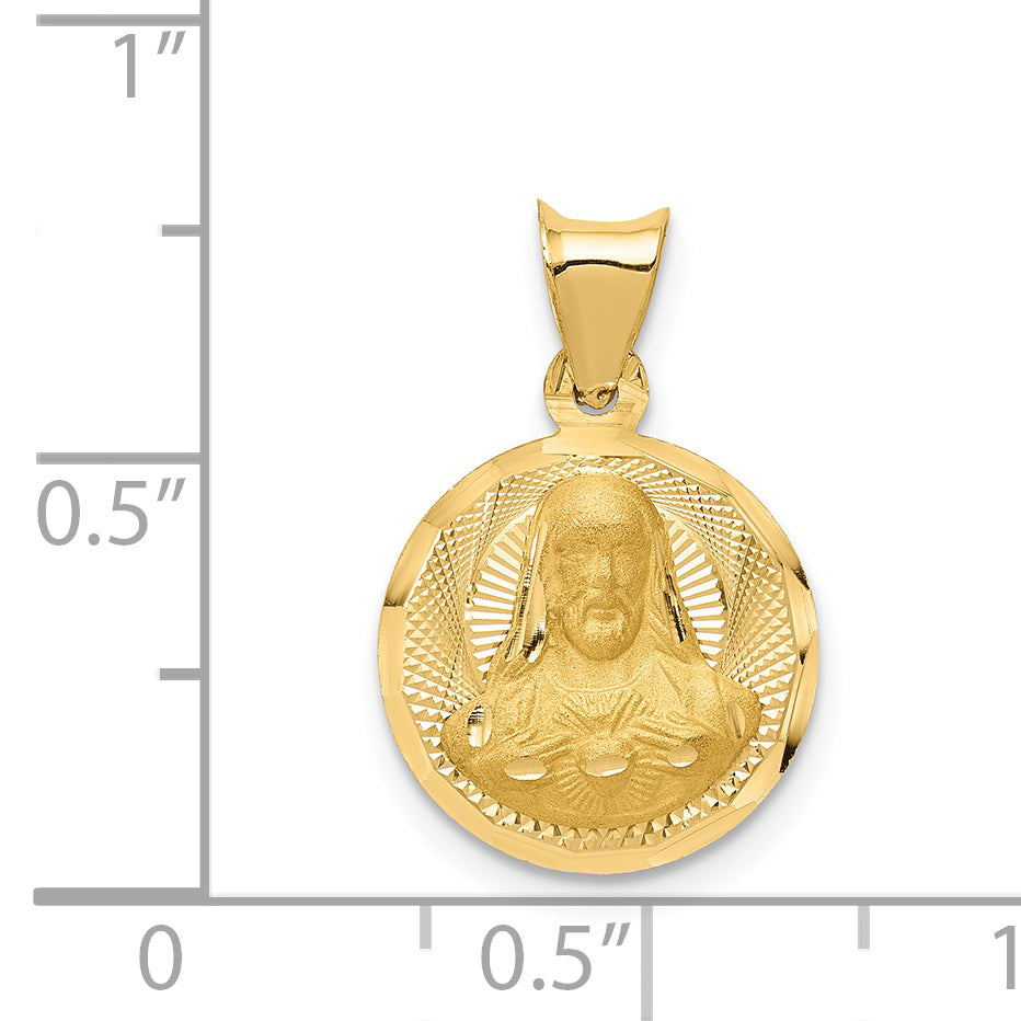 14K Gold Sagrado Corazon Pendant with Polished Die-Struck Design