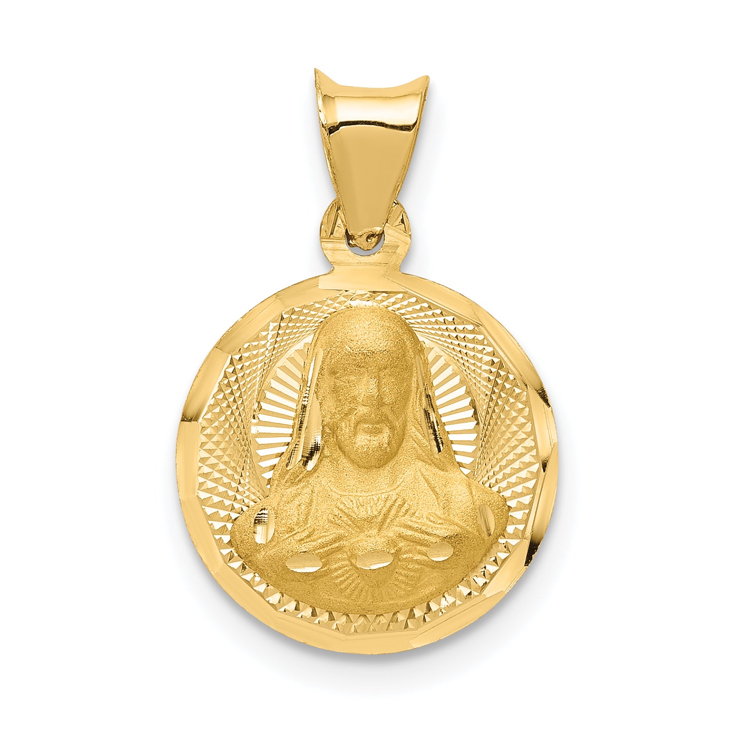 14K Polished D/C Sagrado Corazon Circle Pendant