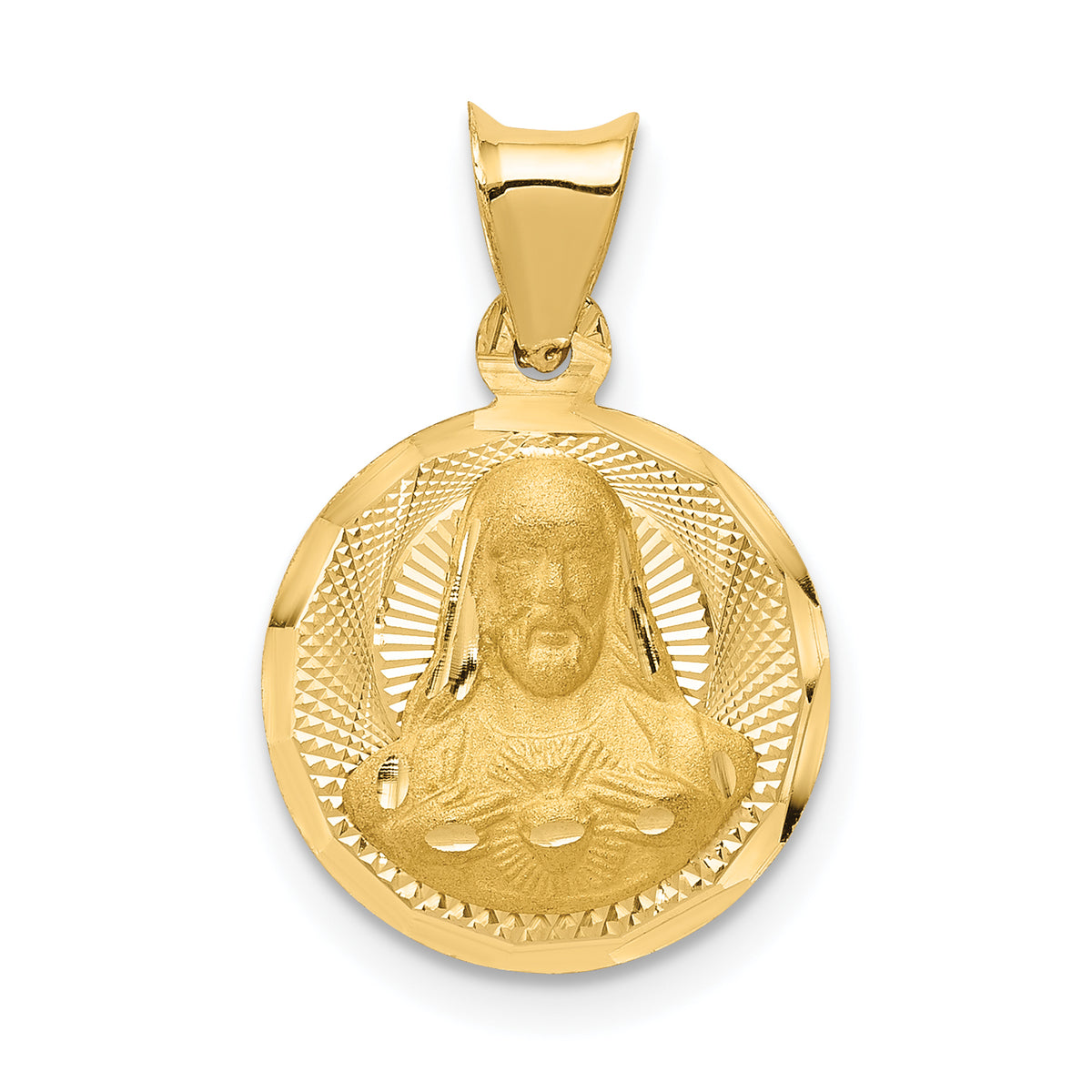 14K Polished D/C Sagrado Corazon Circle Pendant