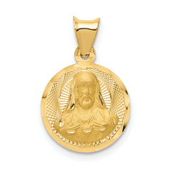 14K Polished D/C Sagrado Corazon Circle Pendant