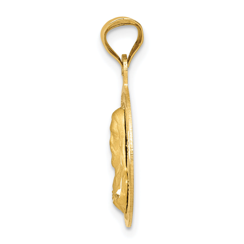 14K Gold Sagrado Corazon Circle Pendant with Polished Finish Elegant Design