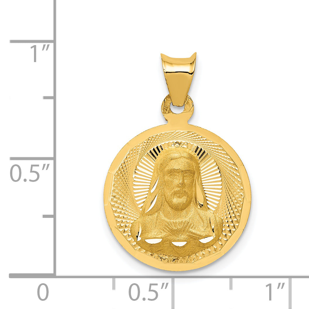 14K Gold Sagrado Corazon Circle Pendant with Polished Finish Elegant Design