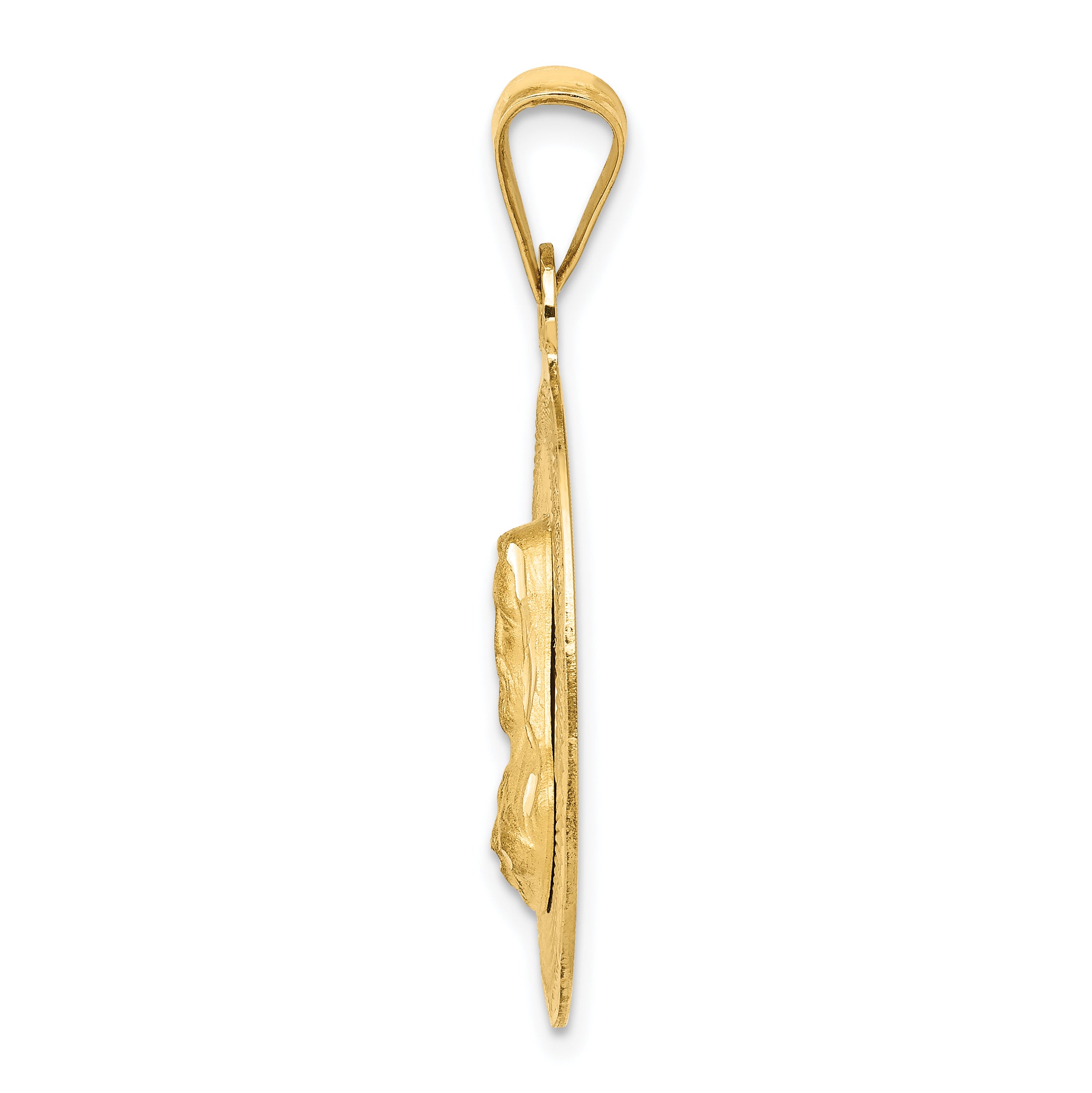 14K Gold Sagrado Corazon Circle Pendant with Polished Finish Solid Design