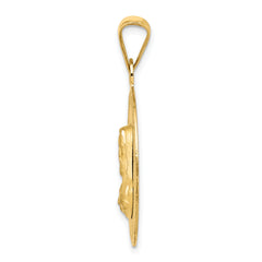 14K Gold Sagrado Corazon Circle Pendant with Polished Finish Solid Design