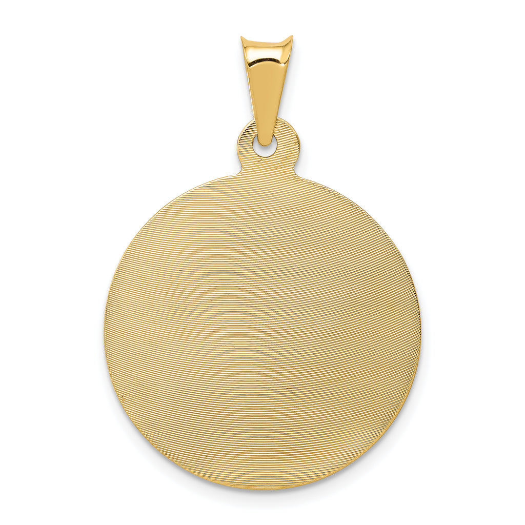 14K Gold Sagrado Corazon Circle Pendant with Polished Finish Solid Design