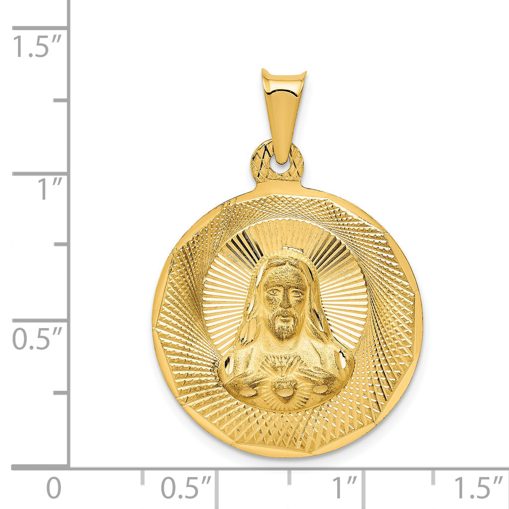 14K Gold Sagrado Corazon Circle Pendant with Polished Finish Solid Design