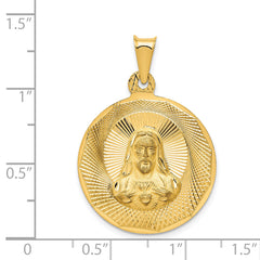 14K Gold Sagrado Corazon Circle Pendant with Polished Finish Solid Design