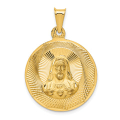 14K Polished D/C Sagrado Corazon Circle Pendant