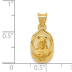 14K Gold Polished Sagrado Corazon Oval Pendant Solid, Gift Ready Classic Style
