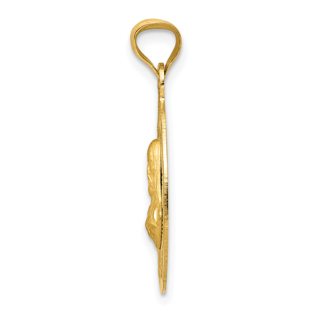 14K Gold Sagrado Corazon Oval Pendant with Polished Finish Solid Design