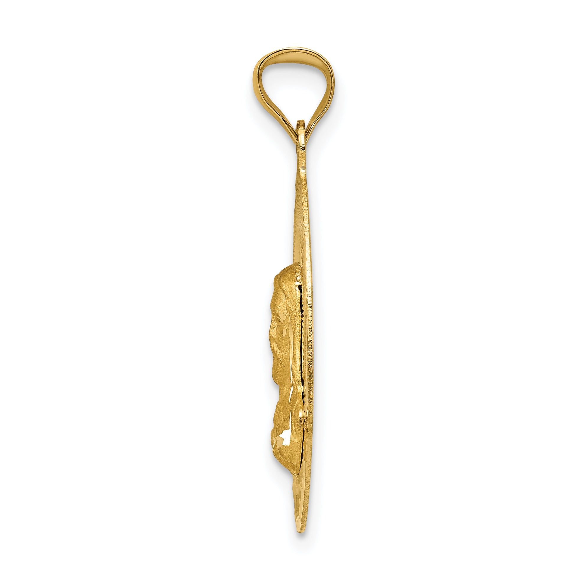 14K Gold Sagrado Corazon Oval Pendant, Polished Die Struck Solid Design Secondary image