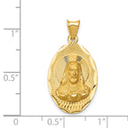 14K Gold Sagrado Corazon Oval Pendant, Polished Die Struck Solid Design