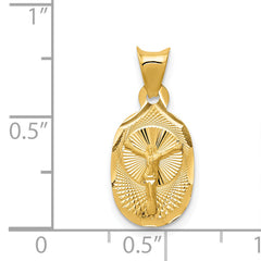 14K Gold Polished Oval Pendant with Detailed Corpus  Elegant & Timeless